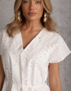 bisou's project Rochie albă de bumbac cu broderie cu cordon din material în talie Dimla
