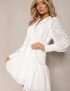 bisou's project Rochie Albă De bumbac Evazată cu Cureaua în Talie și cu Mâneci Perforate Lurionna