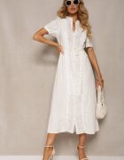 bisou's project Rochie Albă din Bumbac cu Cordon Decorată cu Dantelă Virona