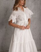 bisou's project Rochie Albă din bumbac evazată cu broderie cu nasturi și elastic în talie Lovarae