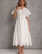 bisou's project Rochie Albă din bumbac evazată cu broderie cu nasturi și elastic în talie Lovarae