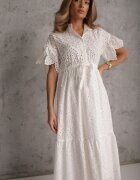 bisou's project Rochie Albă din bumbac evazată cu broderie cu nasturi și elastic în talie Lovarae