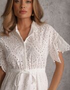 bisou's project Rochie Albă din bumbac evazată cu broderie cu nasturi și elastic în talie Lovarae