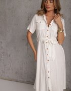 bisou's project Rochie Albă din Vâscoză cu In Nasturi Mânecă Scurtă și Curea din Material Gracilla