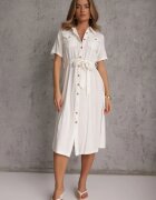 bisou's project Rochie Albă din Vâscoză cu In Nasturi Mânecă Scurtă și Curea din Material Gracilla