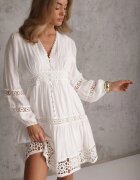 bisou's project Rochie Albă Evazată Mini cu Model Ajurat și Bandă elastică Ilermia