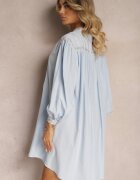 bisou's project Rochie Albastră Brodată Midi cu Croială Dreaptă cu Mânecă Lungă Rosen