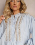 bisou's project Rochie Albastră Brodată Midi cu Croială Dreaptă cu Mânecă Lungă Rosen