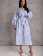 bisou's project Rochie Albastră din bumbac cu croială tip cutie cu broderie și cordon Guineney