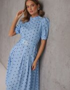 bisou's project Rochie Albastră Evazată Midi cu Elastic în Talie și Curea Decorativă cu Cataramă Abennita