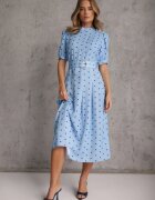 bisou's project Rochie Albastră Evazată Midi cu Elastic în Talie și Curea Decorativă cu Cataramă Abennita