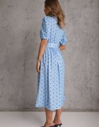 bisou's project Rochie Albastră Evazată Midi cu Elastic în Talie și Curea Decorativă cu Cataramă Abennita
