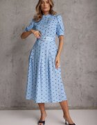 bisou's project Rochie Albastră Evazată Midi cu Elastic în Talie și Curea Decorativă cu Cataramă Abennita