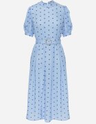 bisou's project Rochie Albastră Evazată Midi cu Elastic în Talie și Curea Decorativă cu Cataramă Abennita