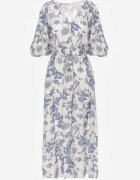 bisou's project Rochie Albastru-Alb din viscoză legată în talie cu mâneci decorative Nanea
