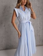 bisou's project Rochie Albastru deschis Plisată din Bumbac Decorată cu o curea Lirabelle