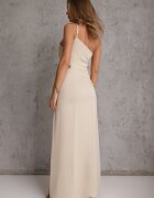 bisou's project Rochie asimetrică bej de satin cu decupaj în talie cu șliț la bază și drapaj Aledista