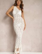 bisou's project Rochie Asimetrică Mulată Albă cu o singură bretea Finisată cu șnururi Alareva