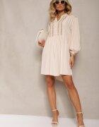 bisou's project Rochie Bej Brodată Midi Croi Lărgit cu Mânecă Lungă Rosen