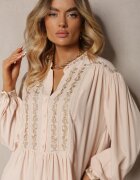 bisou's project Rochie Bej Brodată Midi Croi Lărgit cu Mânecă Lungă Rosen