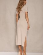 bisou's project Rochie Bej cu Viscoză cu Croi Mulat cu Drapaj Decorativ Linamerra