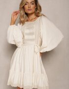 bisou's project Rochie Bej deschis Boho Decorată cu Inserții Ajurate și Dantelă cu Șnur în Talie Lanekade