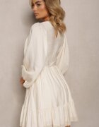 bisou's project Rochie Bej deschis Boho Decorată cu Inserții Ajurate și Dantelă cu Șnur în Talie Lanekade