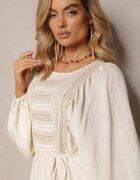 bisou's project Rochie Bej deschis Boho Decorată cu Inserții Ajurate și Dantelă cu Șnur în Talie Lanekade