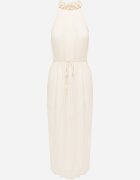 bisou's project Rochie Bej deschis cu decolteu tip halter cu centură din material în talie și aplicații 3D Dimnnia