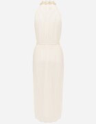 bisou's project Rochie Bej deschis cu decolteu tip halter cu centură din material în talie și aplicații 3D Dimnnia