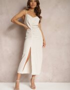 bisou's project Rochie Bej deschis din Satin încrețit cu Bretele Reglabile și Despicătură Caraluma