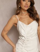 bisou's project Rochie Bej deschis din Satin încrețit cu Bretele Reglabile și Despicătură Caraluma