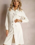 bisou's project Rochie Bej deschis Utility cu croială tip cămașă cu buzunare și curea din material Niobella