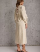 bisou's project Rochie Bej din Bumbac cu Elastic în Talie și Inserții din Dantelă cu Centură din Material Larila