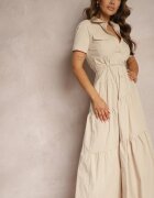 bisou's project Rochie Bej Din Bumbac Evazată Cambrată în Talie Nenefia