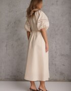 bisou's project Rochie Bej Evazată Maxi cu Inserții Ajurate din In și Bumbac Camya