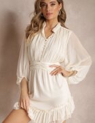 bisou's project Rochie Bej Mini cu nasturi decorativi și mânecă 3/4 Parissa