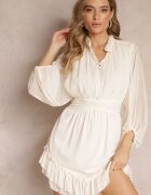 bisou's project Rochie Bej Mini cu nasturi decorativi și mânecă 3/4 Parissa