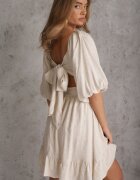 bisou's project Rochie Bejă din In și Vâscoză cu căptușeală volan și elastic în talie Alzemia