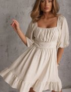 bisou's project Rochie Bejă din In și Vâscoză cu căptușeală volan și elastic în talie Alzemia