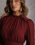 bisou's project Rochie Bordeaux vaporoasă din șifon cu croi evazat și mâneci bufante Aziva