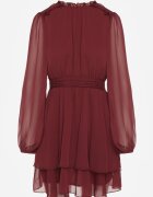 bisou's project Rochie Bordeaux vaporoasă din șifon cu croi evazat și mâneci bufante Aziva