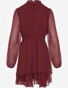 bisou's project Rochie Bordeaux vaporoasă din șifon cu croi evazat și mâneci bufante Aziva