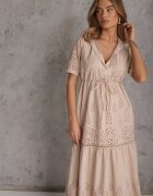 bisou's project Rochie brodată bej de bumbac cu elastic în talie Ineryna