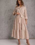 bisou's project Rochie Cămașă Ajourată Bej din țesătură de bumbac Felicema
