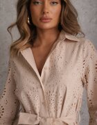 bisou's project Rochie Cămașă Ajourată Bej din țesătură de bumbac Felicema
