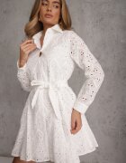 bisou's project Rochie cămașă Albă Ajurată cu cordon Faeyela