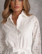 bisou's project Rochie cămașă Albă Ajurată cu cordon Faeyela