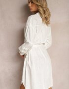 bisou's project Rochie Cămașă Albă cu Mânecă Brodată Legată în Talie Passacalia