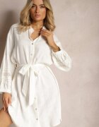 bisou's project Rochie Cămașă Albă cu Mânecă Brodată Legată în Talie Passacalia